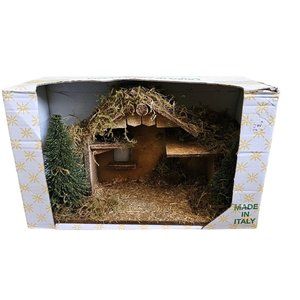 Vintage Wood Nativity Stable Creche Buon Natale Corral Italy Hand Made New